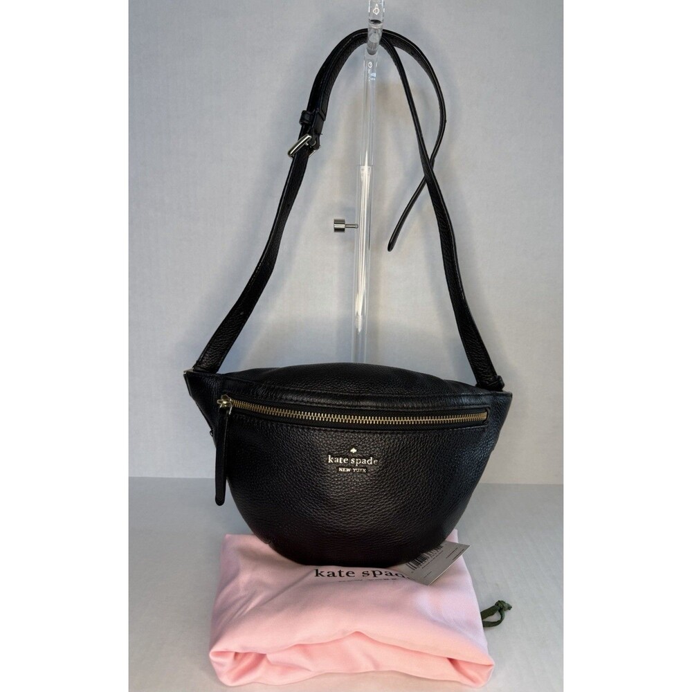 Kate Spade York Jackson Black Pebbled Leather Belt Waist Bag With Dust bag $229